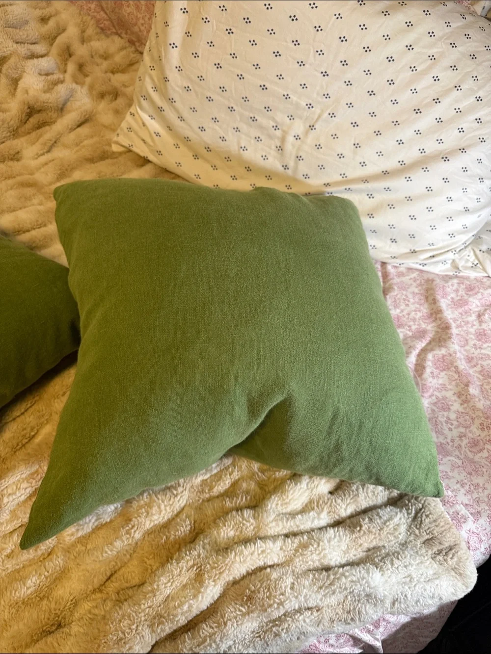 Down filled linen pair green Pillows- Soft Decorative Throw Pillow